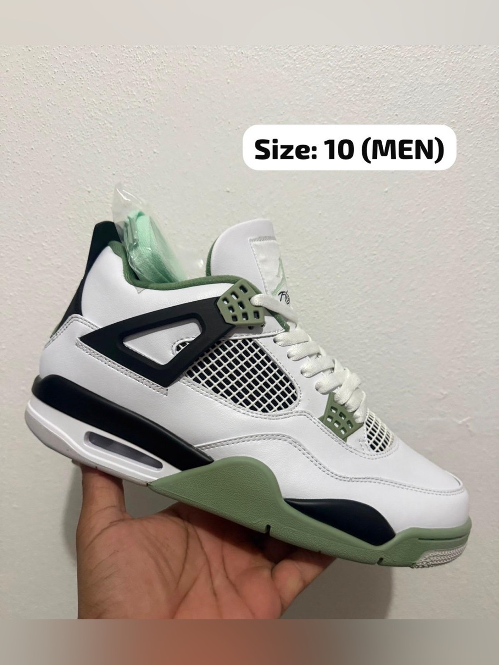 Jordan Retro 4 Men's White & Green Classic Athletic Sneakers